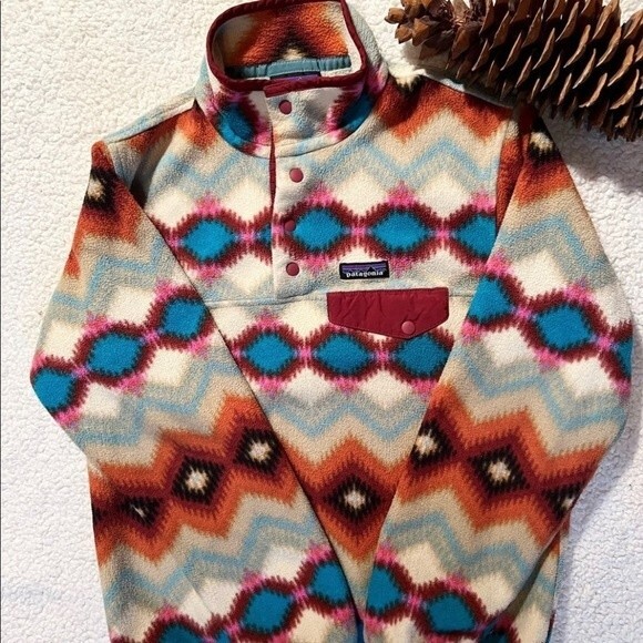 Patagonia Synchilla Snap T Fleece Aztec Timber Twist: Cinder Red Women’s xsmall - Picture 5 of 7